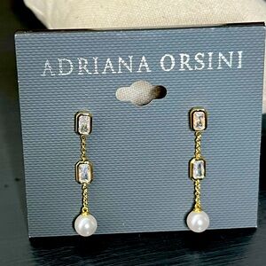 Adriana Orsini Bianca Linear 18K Gold, Pearl & Cubic Zirconia Drop Earrings NWT